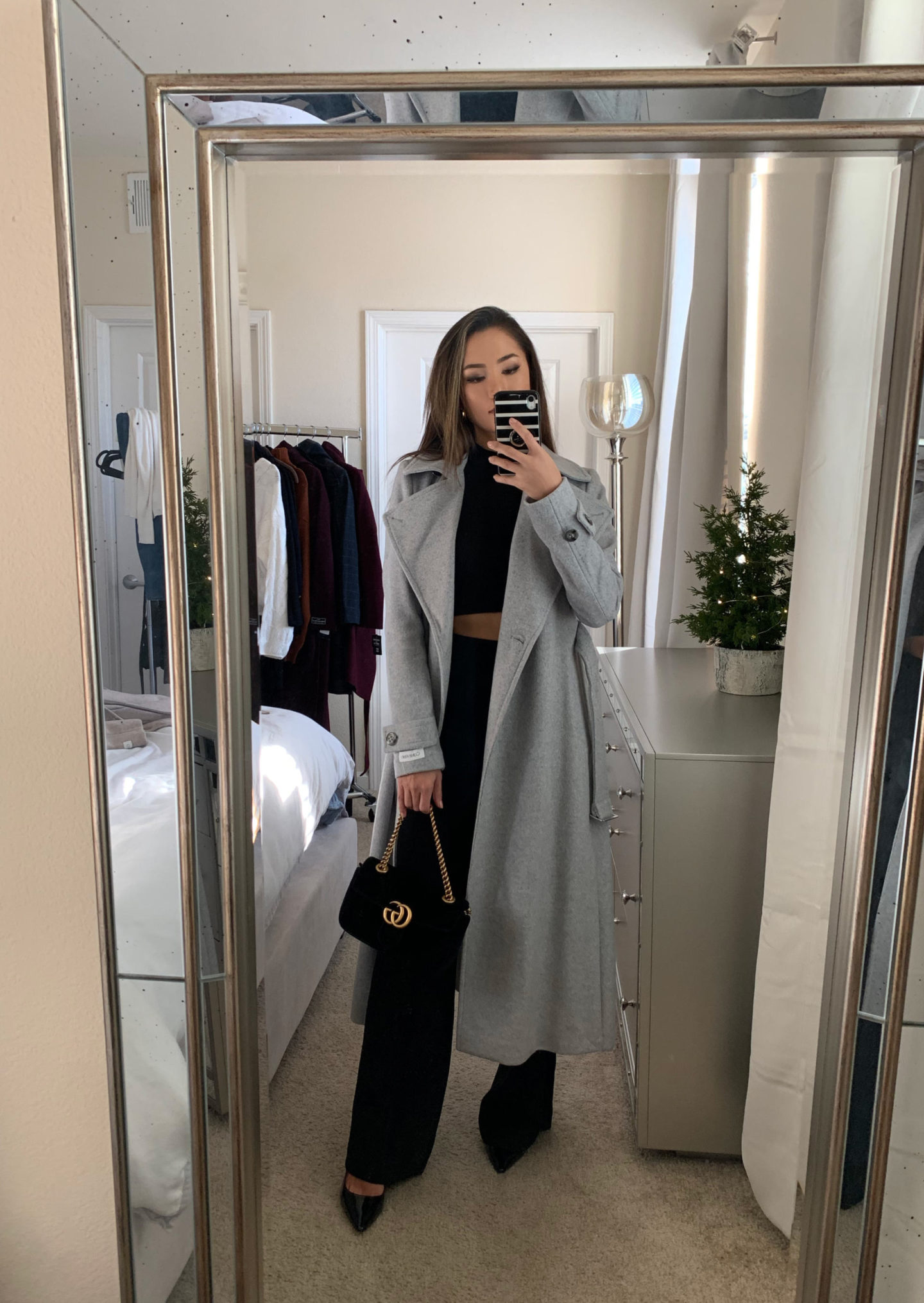 coat, outfit, style, look, burgundy, otk boots, over the knee boots, winter look, winter outfit, knee high boots, calvin klein, kendall and kylie, boots