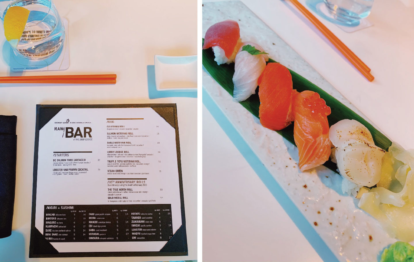 canada, vancouver, travel, winter, fairmont, sushi, lunch, the raw bar