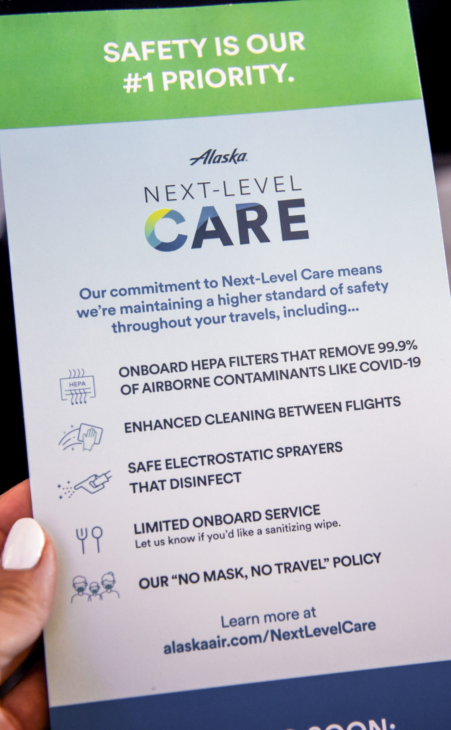 alaska air, covid precautions, next level care, flying during covid, first class